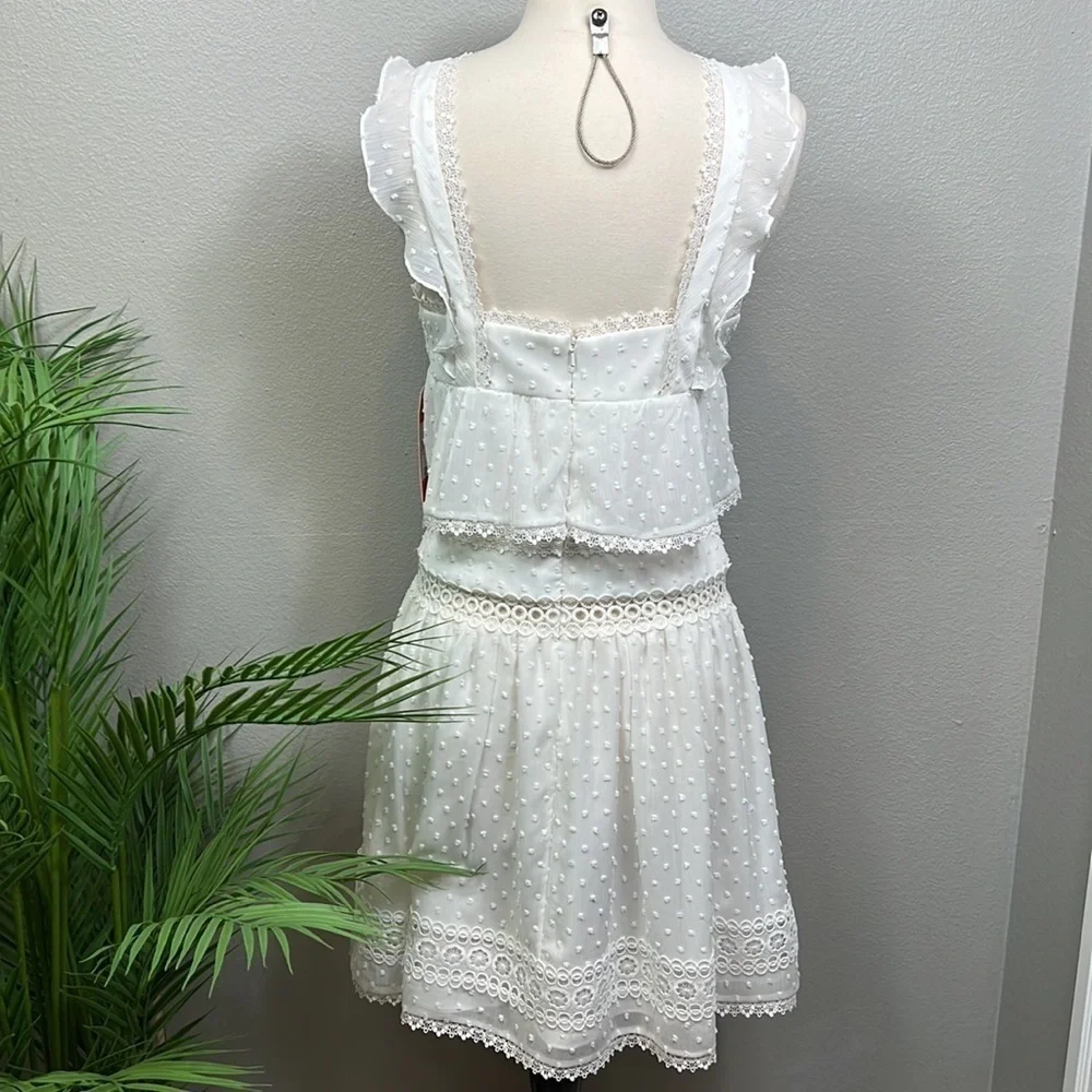 NWT Monique Lhullier White Midi Dress Eyelet Blouson Raised Polka Dots Lace 6 - Picture 11 of 13